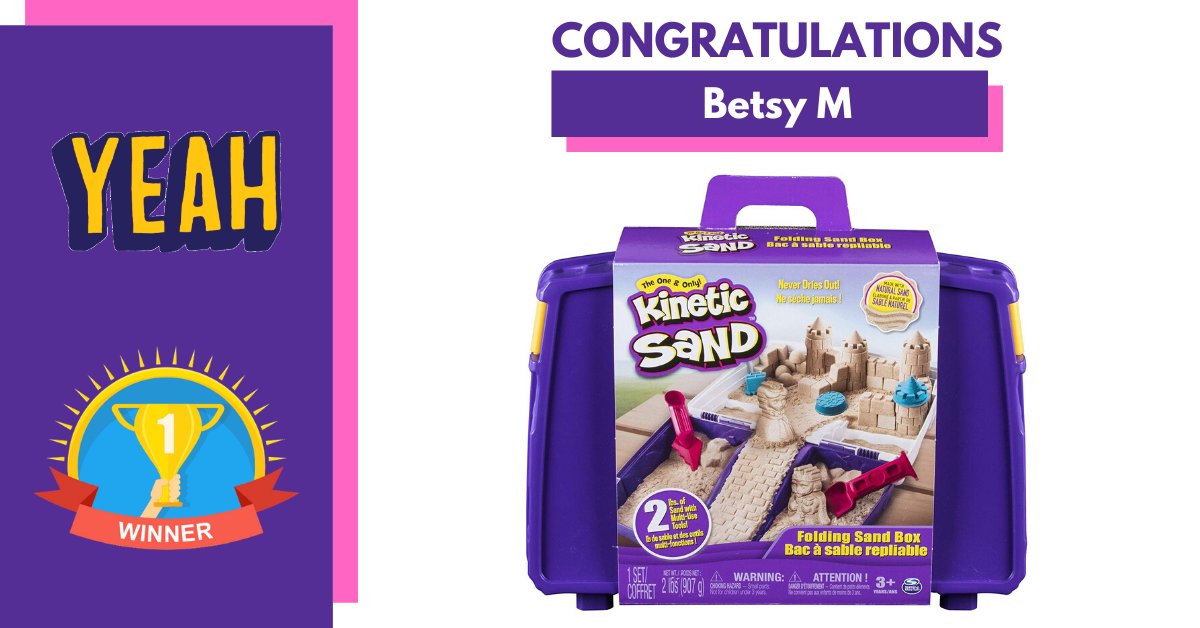 ToyNation1's tweet photo. Congratulations Betsy, you are the winner.  Thank you all for participating.  See you all on the next giveaway. Enjoy 😀

#toynation #giveaways #kineticsand https://t.co/XZe8JnvT25