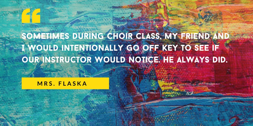 When asked what their favorite memory of being in music in school was, this is what Mrs. Flaska had to say! #MIOSM #MusicChangesLives <a href="/NAfME/">nafme</a>