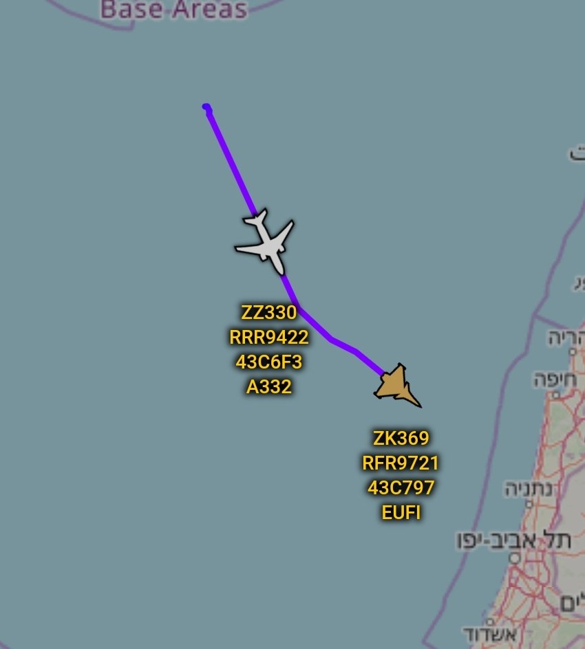 is_keelu's tweet photo. RAF

Eurofighter Typhoon FGR4 
#RFR9721 #ZK369 #43C797

Airbus Voyager KC2 
#RRR9422 #ZZ330 #43C6F3

Both spotted over the Mediterranean heading to Jordan/Iraq (They usually go off radar half way through Jordan)

Part of Operation Shader. https://t.co/AiJOC5IWt4