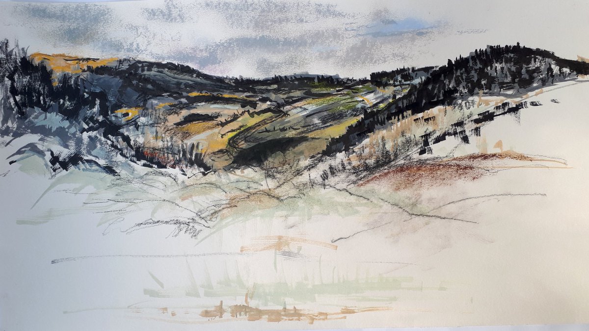 RavenesqueM's tweet photo. Memories of exploring the landscape around Mersehead.
#drawing #landscape #hills #woodland #wetland #beach #shoreline #cliffs #seascape #markmaking #mixedmedia #expressivemarks  #drawnonlocation #worksonpaper #memories #mersehead #Scotland #senseofplace #happytimes https://t.co/kE7Tjcz2SL