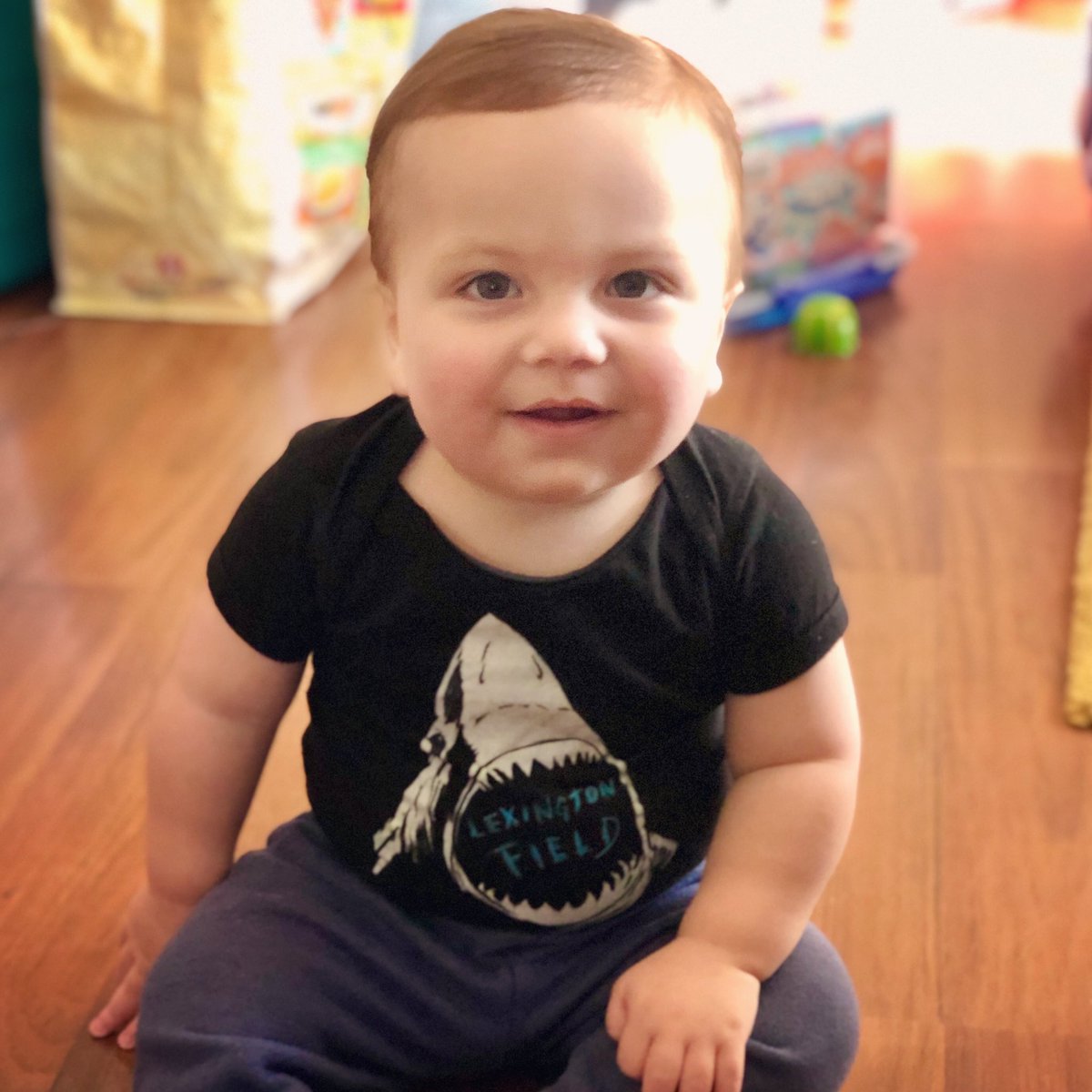 lexingtonfield's tweet photo. Lexington Field represented in the best way possible! Thanks for the support, Charlie (even if Daddy made you do it!) #QuarantineLife #FiddleRock #SharkWeek #Greenwood https://t.co/AlhZc4x9sL