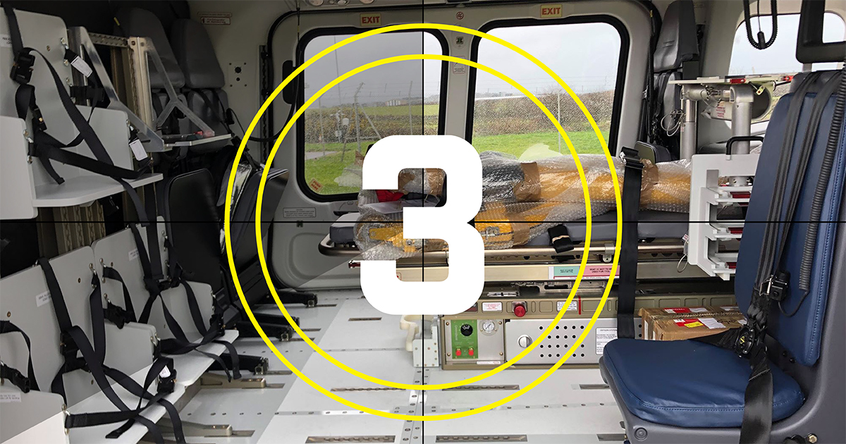 cornwallairamb's tweet photo. 3 - days to wait until the new AW169 helicopter is mission ready! Here's a sneaky peak inside, the new stretcher gives the crew 360-degree access to a patient, meaning that two paramedics can treat them at the same time. A game-changer for critical care in the air #newheli https://t.co/lXhN42P9Iz