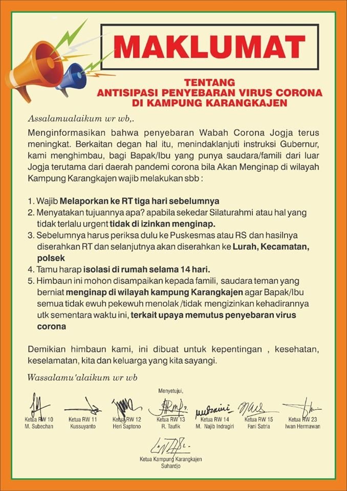 Memohon perhatian warga kampung Karangkajen dan juga tamu yang akan berkunjung (menginap) di Karangkajen: