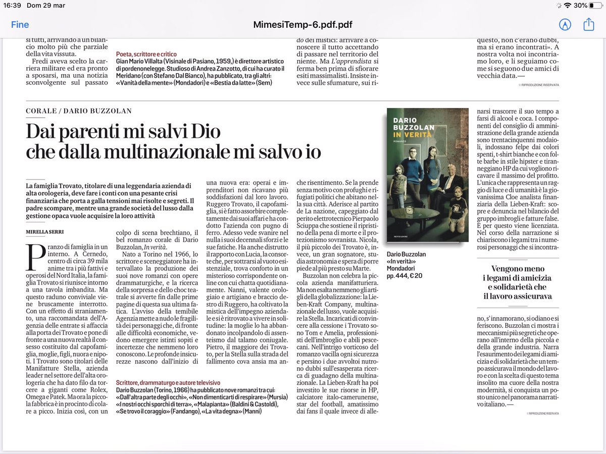 dariobuzzolan's tweet photo. Un po’ di recensioni di #Inverità : grazie a @La_Lettura @TuttoLibri @ilvenerdi @fattoquotidiano   @Librimondadori https://t.co/jSGLIzGuHB