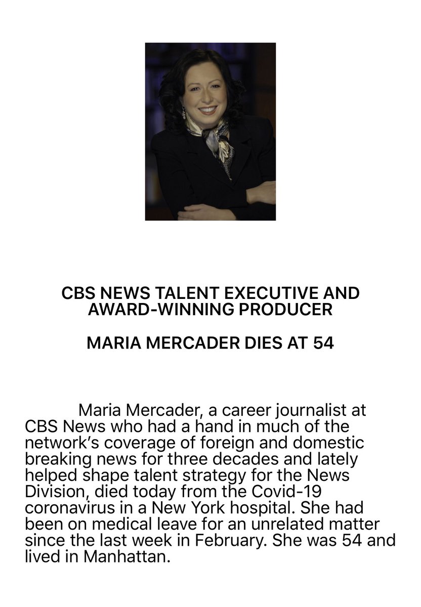 Cbs News Executive Maria Mercader Dies From Coronavirus