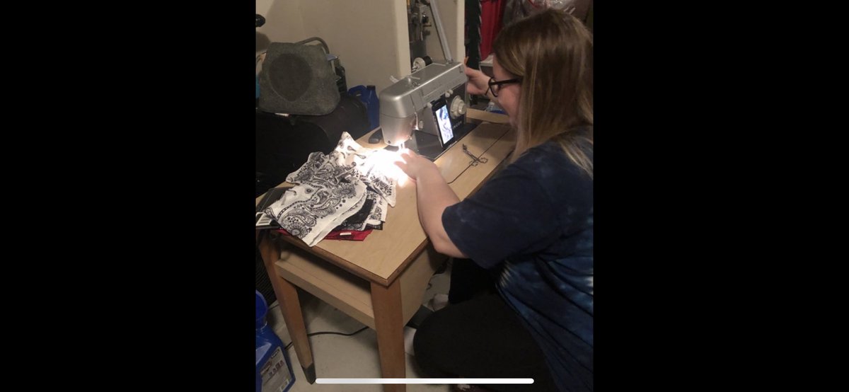 deesballs83's tweet image. My 21 year old niece ⁦@brynJaninJa⁩ designing and sewing masks for healthcare workers. She’s the #realdeal &amp;amp; she skipped spring break to self isolate. #othersfirst #pandemic