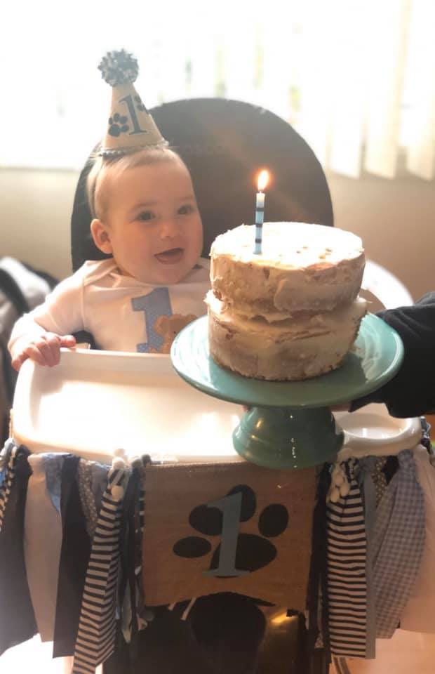 Even though he’s stuck inside the little man was excited about his first birthday cake!