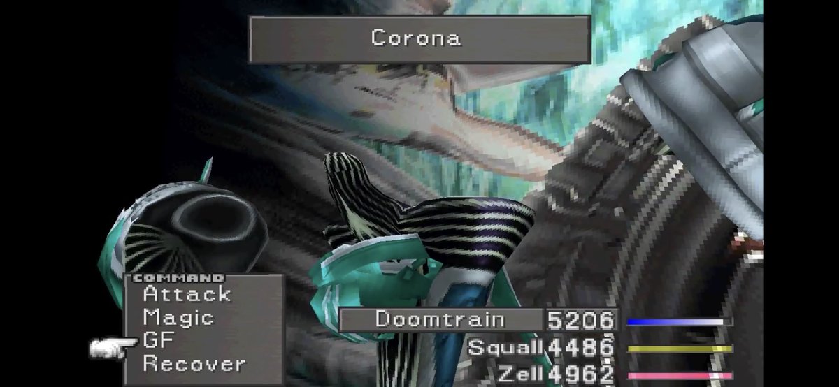 So i‘ve been playing #FinalFantasyVIII  and this boss has an attack called Corona that brings down the entire party‘s HP down to 1, I just can‘t.. 😅 <a href="/SquareEnix/">Square Enix</a> has been playing us all since 1999 🙃 #FF8 #FinalFantasy #Corona #Covid_19