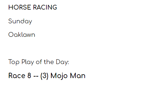 TonyGulledge's tweet image. TOP PLAY OF THE DAY at Oaklawn came in Race 8 with the (3) Mojo Man and it scores at a juicy 6-1.  Mojo Man pays $14.80 $7.60 $4.00.  In addition, we bust a nice nust on the 3-5 exacta... $1 exacta pays $75.30.  Race 8 was SWEET.

#Oaklawn #HorseRacing #MojoMan