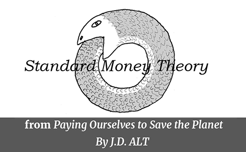 ALT_JD's tweet photo. Standard money theory says that dollars for public enterprise can only come from the pot of dollars that have already been earned, or will be earned in the future, by private enterprise. This is the Ouroboros snake eating its tail. From “Paying Ourselves to Save the Planet.” https://t.co/TNnmgro05f