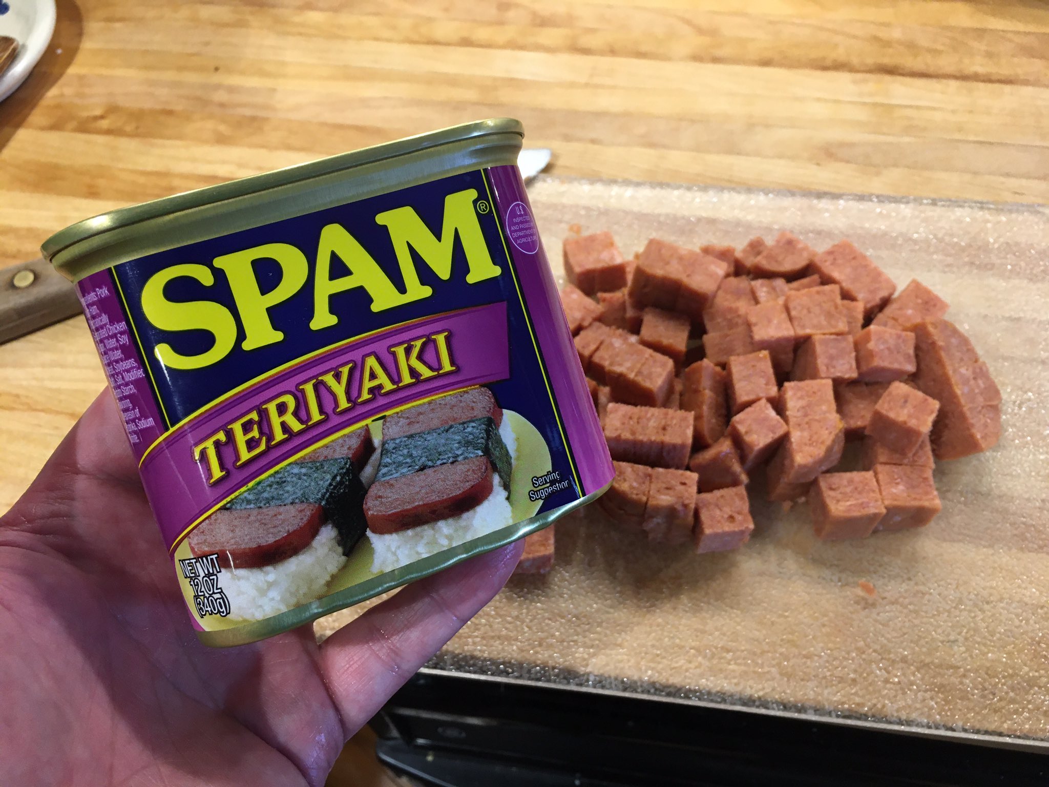 James Spencer on X: Fried rice with shrimp and Teriyaki Spam. All the  regular Spam was taken from the store, so I tried this. Actually pretty  tasty. @SPAMbrand  / X