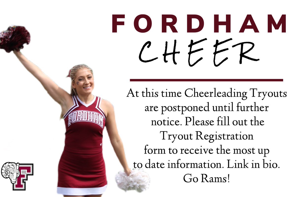 At this time Cheerleading Tryouts are postponed until further notice. Please fill out the Tryout Registration form to receive the most up to date information. Link in bio. Stay safe &amp; Go Rams! 🐏