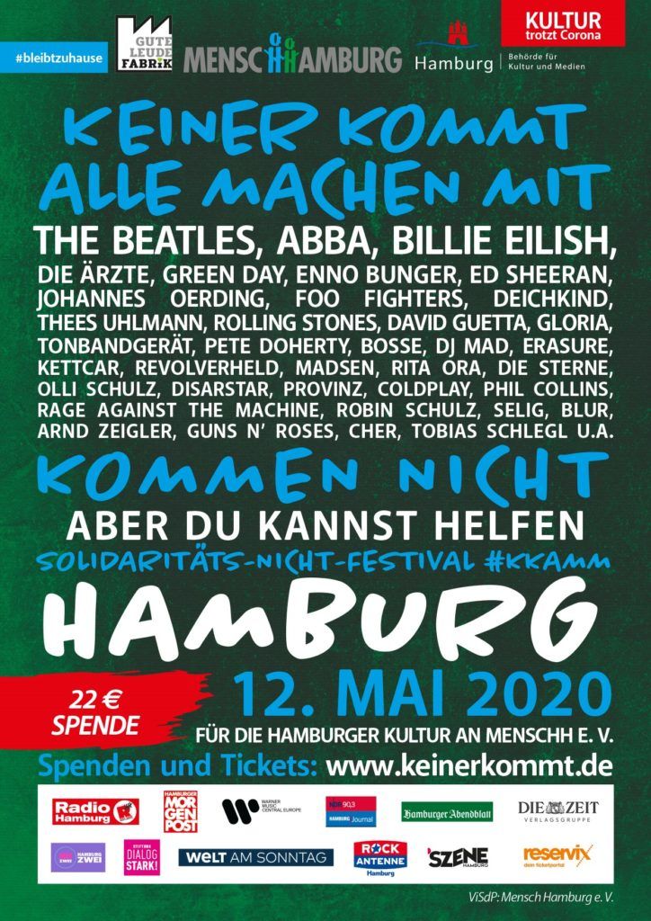 hamburg_de's tweet photo. #KKAMM Keiner kommt, alle machen mit! 
Hamburgs erstes Soli-Nicht-Festival bringt die Beatles, Billie Eilish, Die Ärzte, uvm. NICHT nach Hamburg. Für 22 Euro Spende bekommt ihr ein NICHT-Ticket und unterstützt die angeschlagene Hamburger Kulturszene ➡ https://t.co/dyEgJuPRcp https://t.co/1dFRhr8lQe