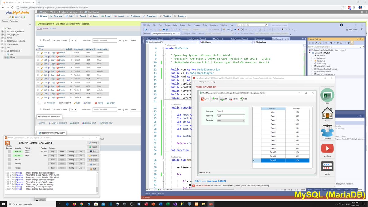 IBasskung's tweet photo. π Visual Basic .NET 2020 and MySQL (MariaDB).
π¨βπ« Login and Register System with User Authentication (Preview).
πΊ Watch #4K Video on YouTube: https://t.co/iMaiZxCGxw
.
#CodeAMinute #iBasskung #CSharp #VisualCSharp #VB #VisualBasic #VBdotNET #VisualBasicDotNet #MySQL #MariaDB https://t.co/JteA6nAsiu