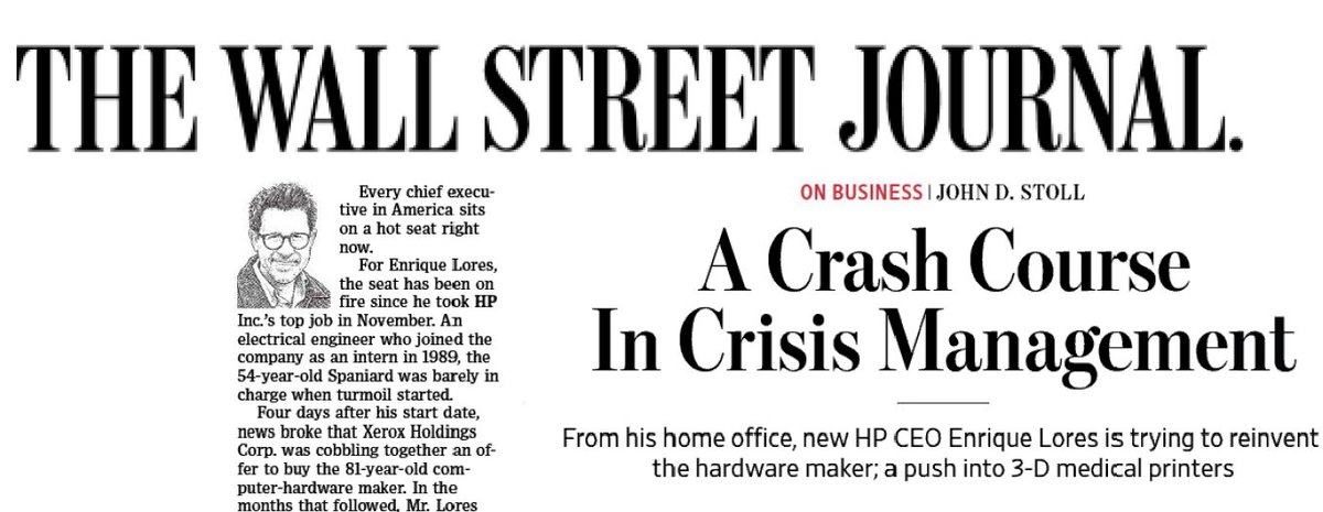 karenkahn's tweet photo. “Right now is when we show the value and culture of @HP” - @EnriqueJLores in a @WSJ column on leadership as CEO. https://t.co/aHJccW7rBP via @johndstoll https://t.co/NZKZUKVe2F