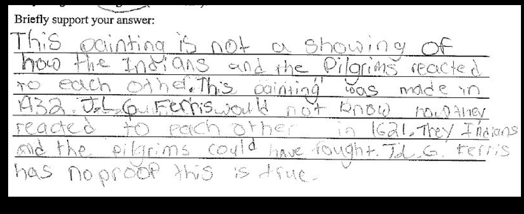 And here's an example of a 6th-grader in a classroom that focused on historical thinking responding to the same prompt (apologies for the less-than-clear image) 12/