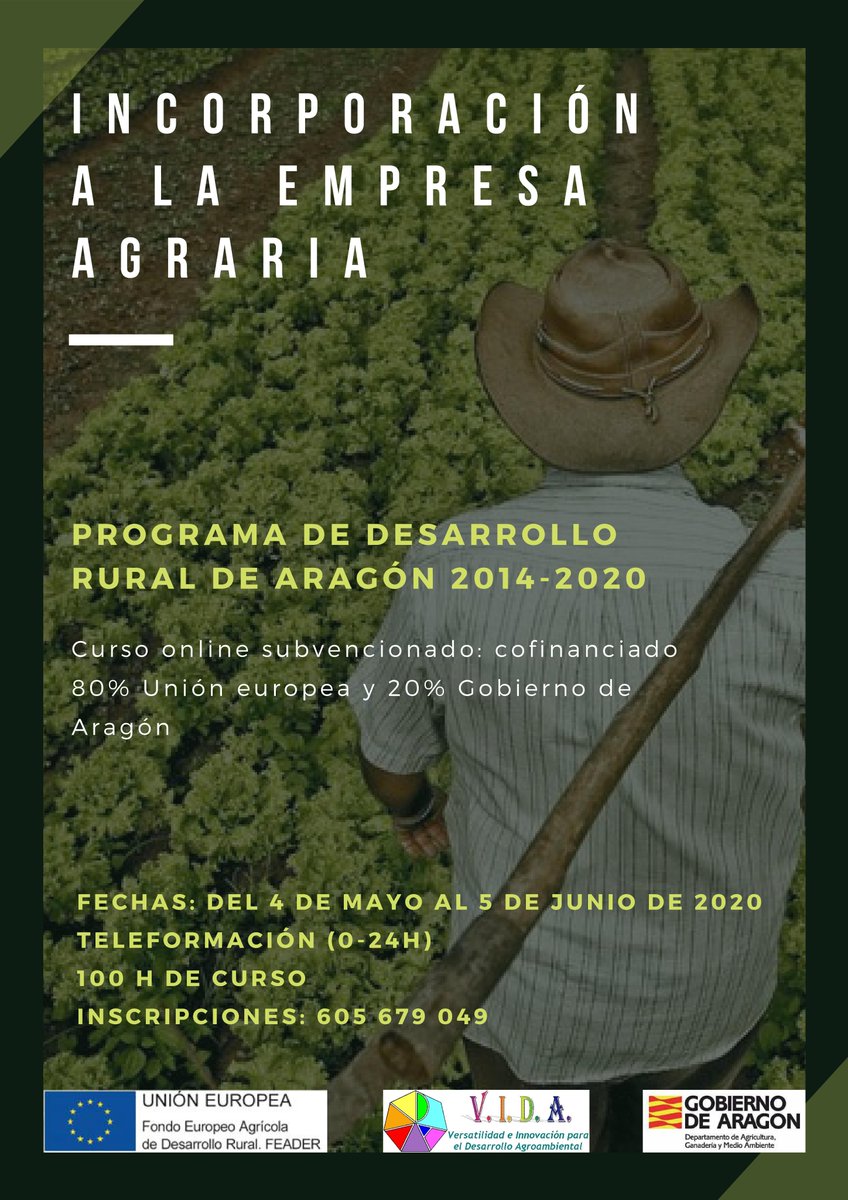 VidaCursos's tweet photo. Ya está aquí un nuevo curso online subvencionado sobre INCORPORACIÓN A LA EMPRESA AGRARIA, correspondiente al Programa de Desarrollo Rural de Aragón 2014-2020.

Para inscribirte en el curso, puedes pulsar en el siguiente enlace:
https://t.co/qvlGFu0pFH https://t.co/C8F3wJcHlz