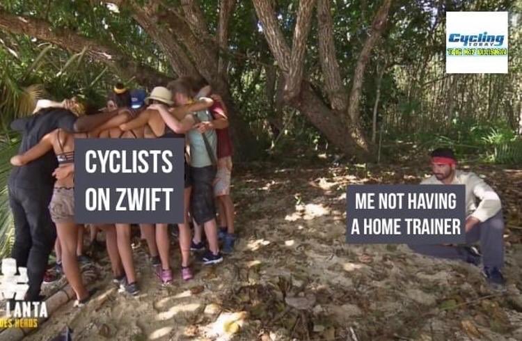 scotty_gibson's tweet photo. Thanks to my @tacx and @GoZwift set up I am on the left 😂😂 #lockdown https://t.co/ujqPKVAdhT