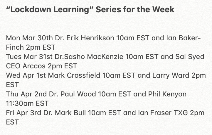 AndrewRiceGolf's tweet photo. It's kinda cool being able to say it's going to be a good week! Here's the "Lockdown Learning" line-up for the upcoming week. It's all free and it's all on Instagram Live. Sessions will be recorded and posted on my YouTube channel a few days after. Many thanks! #andrewricegolf https://t.co/Dk5HWW6C0T