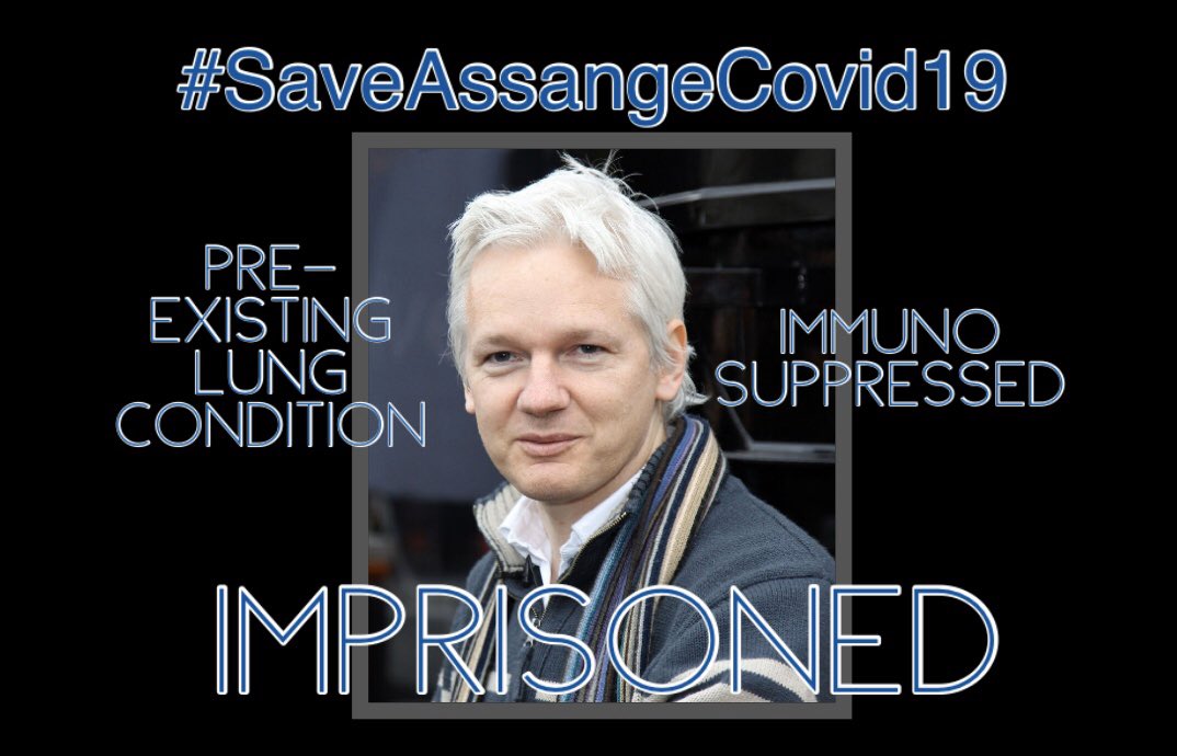 OpFreeAssange's tweet photo. #SaveAssangeCovid19 Julian Assange is immuno suppressed and he has a pre-existing lung condition. He is wrongfully imprisoned at HMP Belmarsh where there is an already an outbreak. #FreeAssangeNOW https://t.co/Idt7psPcUw