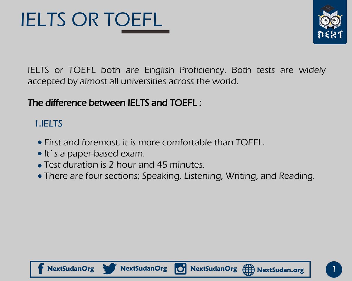 NextSudanOrg's tweet photo. Today's tip will be discussing the differences between the IELTS and TOEFL, we hope it is beneficial 🙏
#Next_Initiative #Next_Tips https://t.co/PD617igu2S