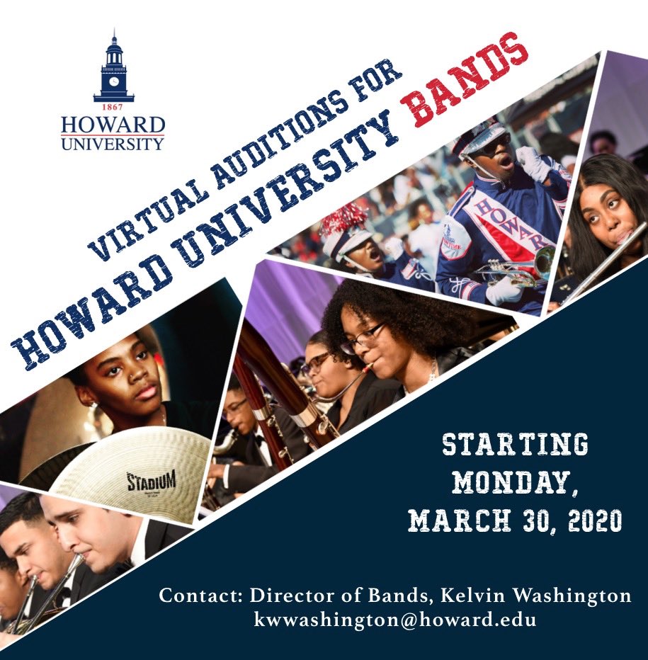 Hey #HU24, are you a musician who is looking to play in college? 

Not sure if you’ll get enough scholarship to attend howard? 

Looking to get a chance to travel all around the country?

If so, apply for Howard University Bands, virtual auditions starting March 30!