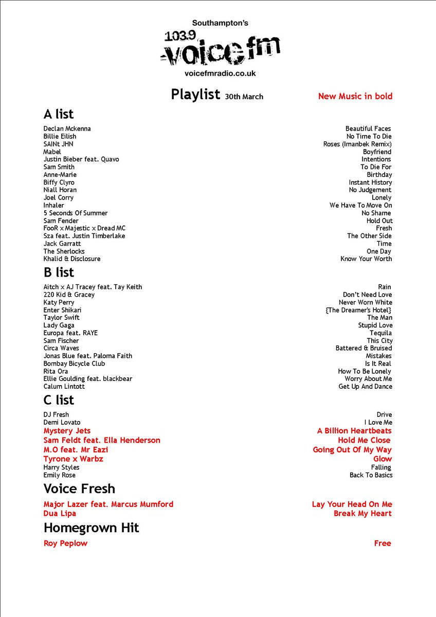 ❗NEW PLAYLIST❗

🎵 <a href="/mysteryjets/">Mystery Jets</a>
💿 <a href="/SamFeldtMusic/">Sam Feldt</a>
🎵 <a href="/MOMusic/">M.O</a>
💿 <a href="/TYRONE1MC/">Tyrone</a> &amp; <a href="/itswarbz/">Warbz</a>
 
#VoiceFresh
✅ <a href="/DUALIPA/">DUA LIPA</a>
✅ <a href="/MAJORLAZER/">MAJOR LAZER</a>

#HomegrownHit
🔊 <a href="/RoyPeplow/">Roy Peplow</a>

voicefmradio.co.uk/playlist