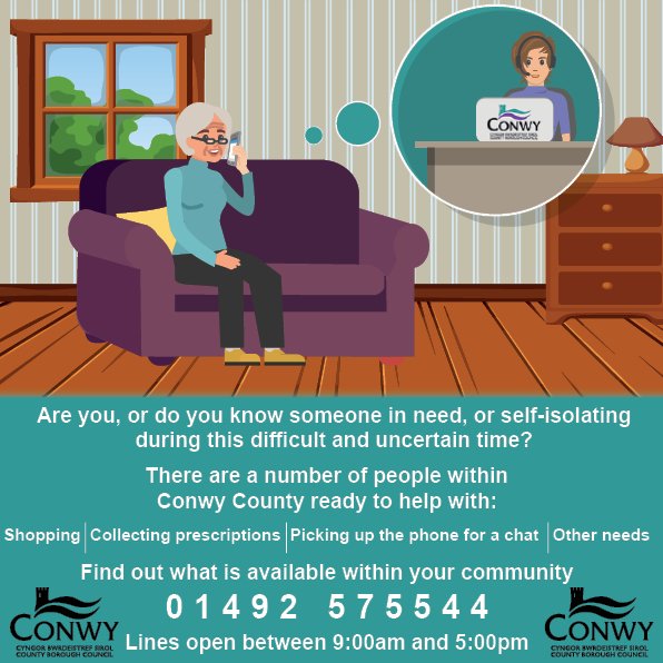 This is a useful helpline for those living in the Conwy County Borough Council area. Many thanks to <a href="/ConwyCBC/">Conwy Council</a> for setting it up. 👇👇👇
