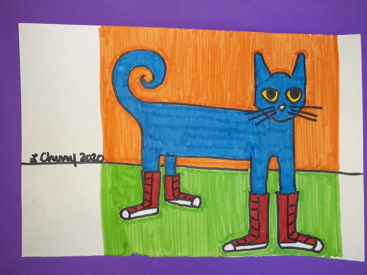 DrLauraCherry's tweet photo. Happy Sunday to my Fitzgerald art friends and beyond. Try this- draw Pete the Cat with cool shoes. Want to get even fancy? Why not add a few Romero Britto patterns. Cant wait to see what you create!  @DrLauraCherry  @FFES_PWCS  @kgudinas @Principal_MWES  @FF_Gifted @Pmcherry126 https://t.co/DiXtSSZLkB
