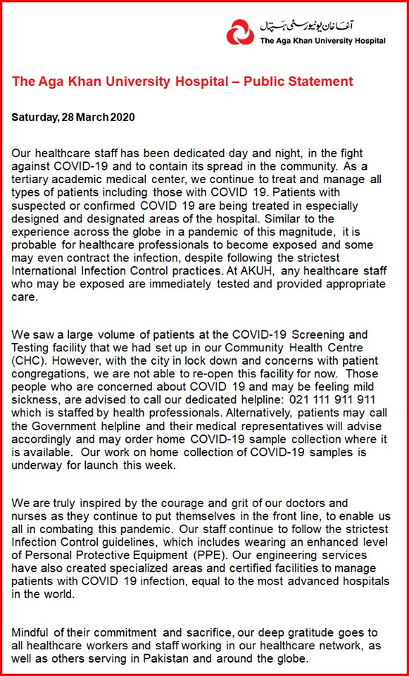 Karachi's top hospital is not going to re-open its COVID-19 screening and testing facility anymore