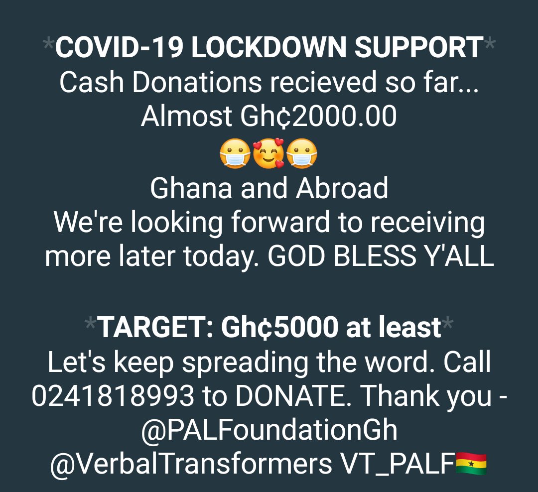 PALFoundationGh's tweet photo. We're making progress🥰Giving to support those who are dire need of it is also one of the greatest investments to make. Unending streams of BLESSINGS & TESTIMONIES. We're a living proof #ProudPALadins #VerbalTransformers #VT_PALF🇬🇭#Covid19 #RapidSupport #lockdown #CoronaFreeWorld https://t.co/w6SZuOak3v