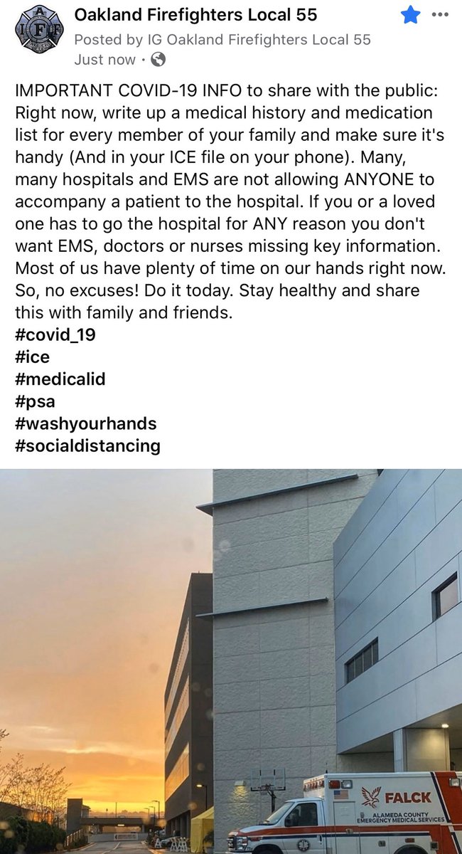 OaklandFireLive's tweet photo. IMPORTANT COVID-19 INFO to share with the public: 
#Covid_19 #stayhome #SocialDistancing #washyourhands https://t.co/nHHqJQirVV