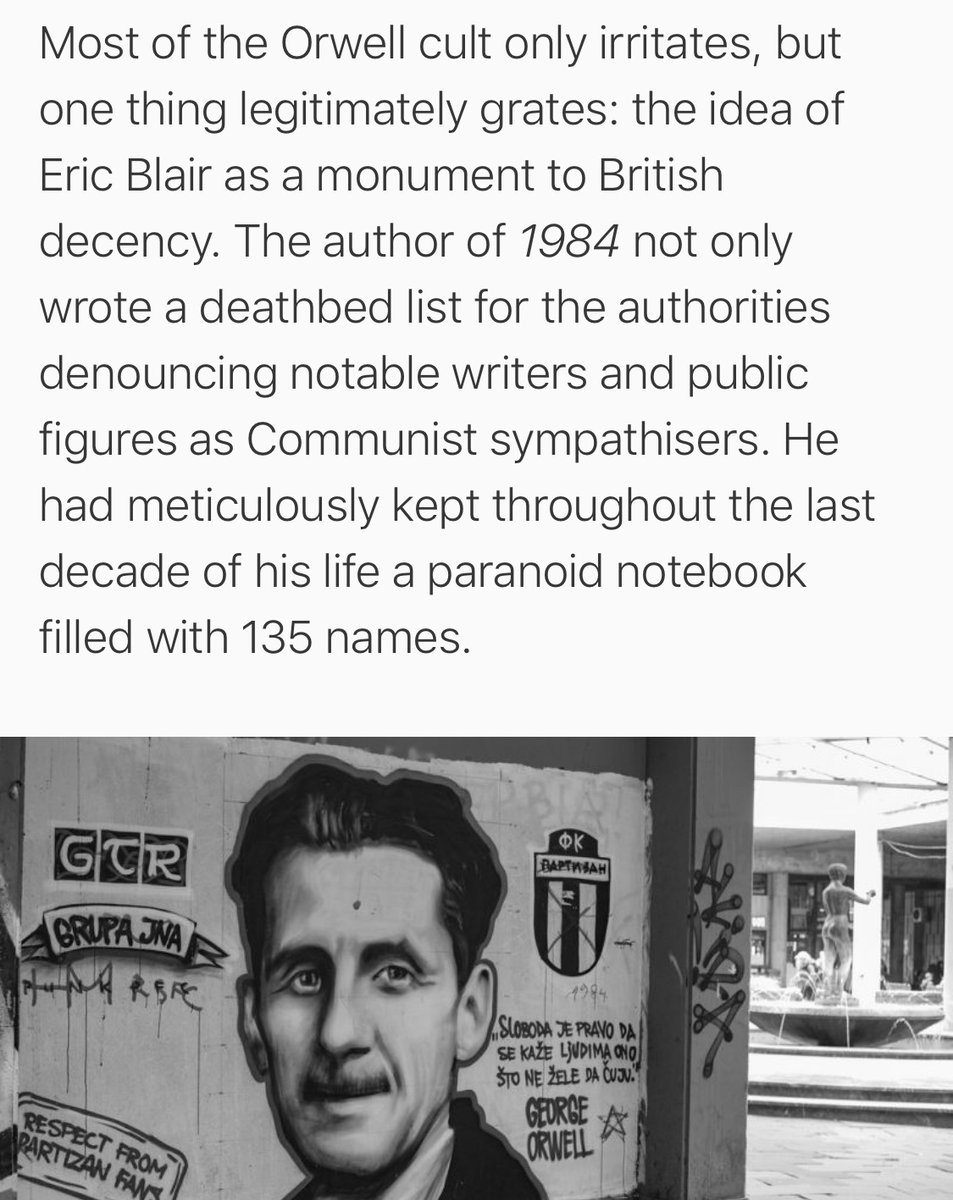 in his notebooks Orwell went on and on about anti-white blacks, jewesses, and homosexuals; Rorschach stylehe wrote up a literal snitch-list of suspected communists for the cops! https://thewire.in/books/why-ive-had-enough-of-george-orwell