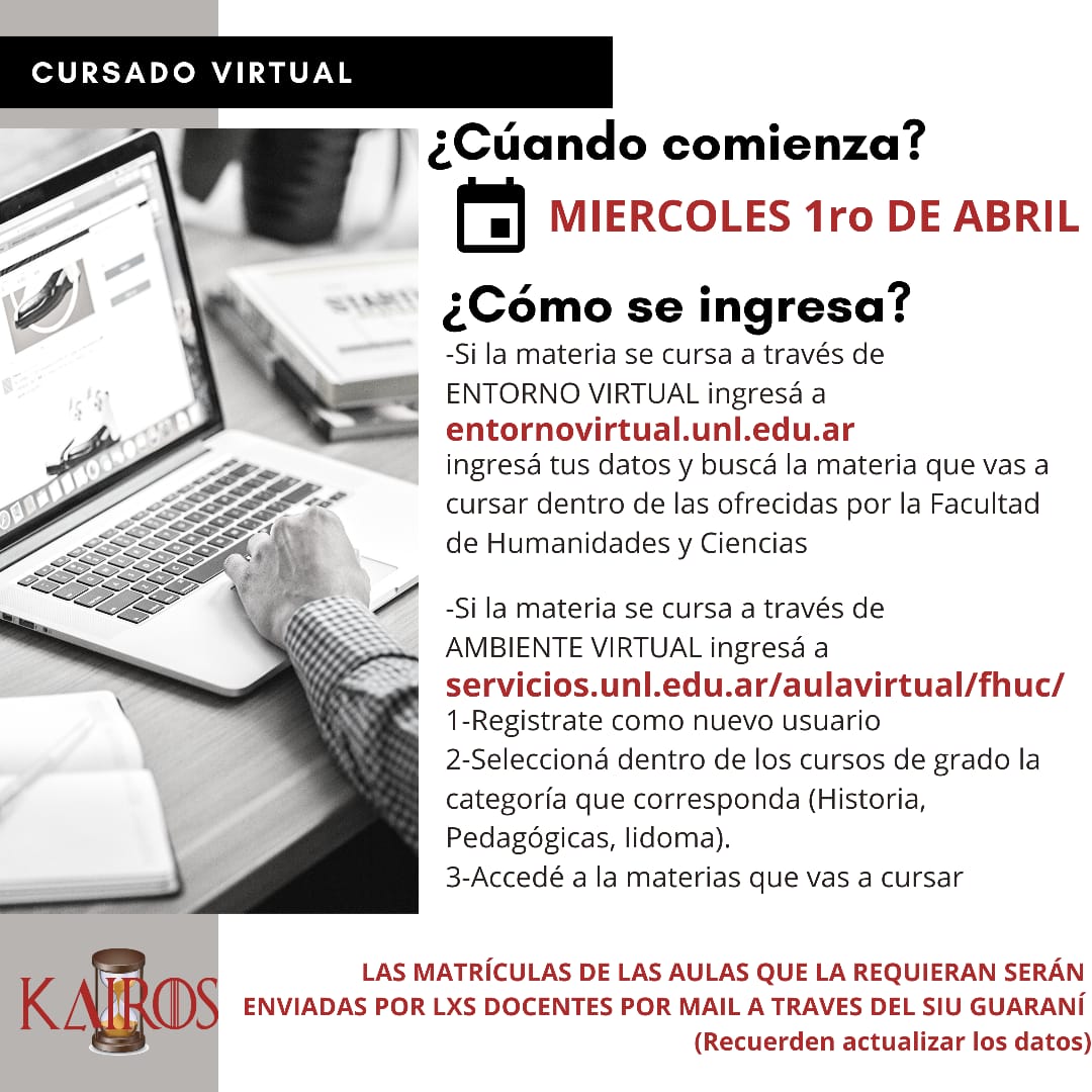Kairosdptoh's tweet photo. 📢 Atención estudiantes de Historia 📢
➡Novedades respecto a la MODALIDAD VIRTUAL
➡Las clases comienzan el 01/04
#Estudiantes #UNL #FHUC #Historia #CursadoVirtual #ModalidadVirtual #InicioDelCursado https://t.co/QFOJukpWRv