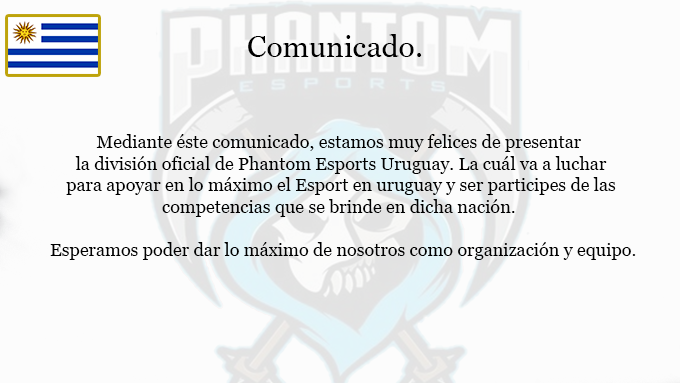 #CR | #Comunicado.

Buscando apoyar los deportes electrónicos en Uruguay, sumamos una división la cuál estará trabajando para apoyar las competencias y trabajar con jugadores de dicha nacionalidad, con el fin de impulsar lo máximo posible el Esport uruguayo.
