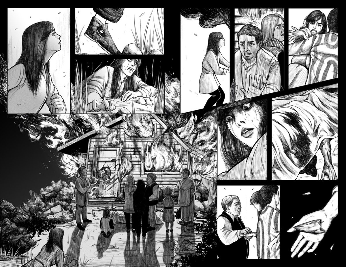 Two rando pages from a wordless comic I made years ago. 

I ...am really proud of that fire, damn. 