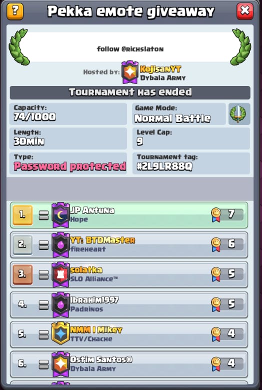 HopeClashRoyale's tweet photo. @RichSlaton @KojisanYT miren!!! Buen rato jugando, buena dinámica! #WINNER #TeamHope #ClashRoyale @supercell @ClashRoyale https://t.co/JMqUHq6I28
