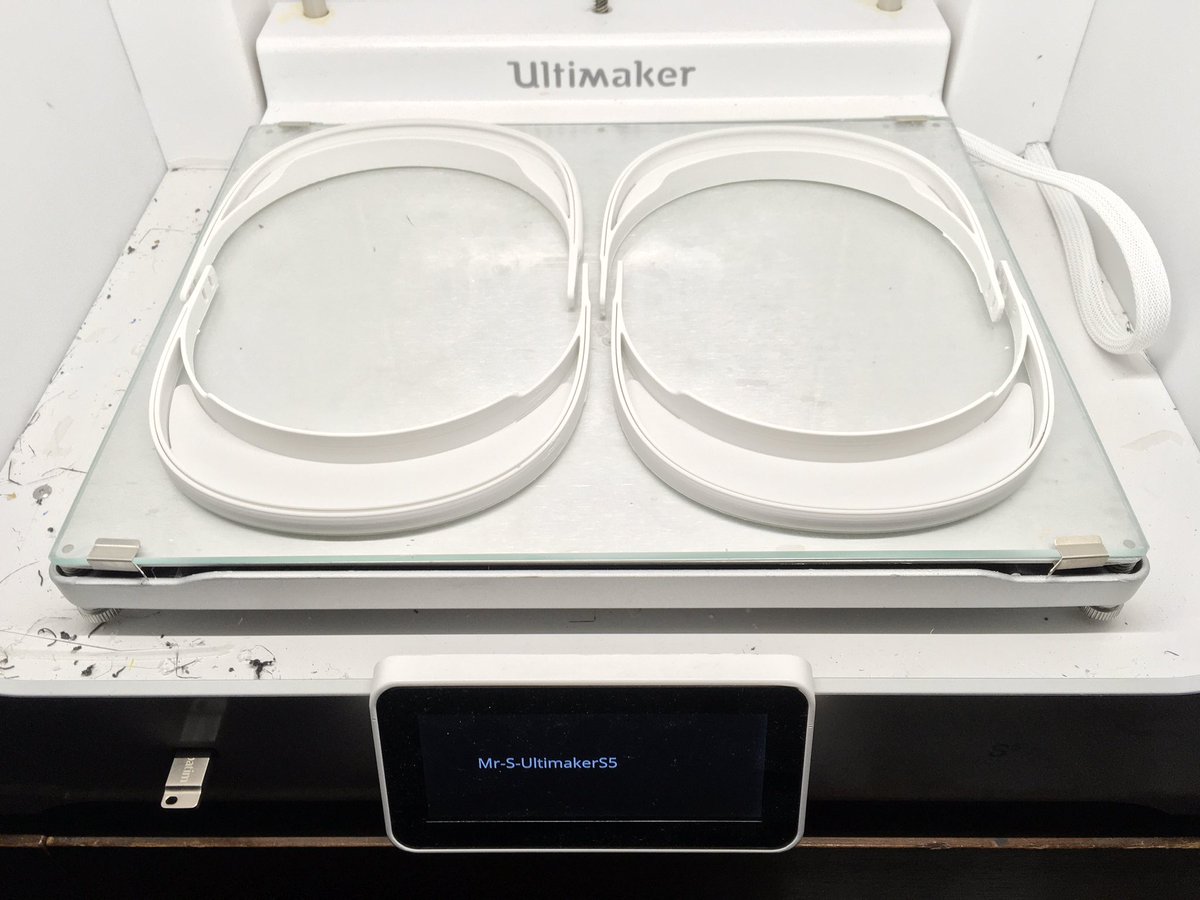 All <a href="/Ultimaker/">UltiMaker</a>’s <a href="/UltimakerGB/">UltiMaker GB</a> at home going flat out. Well after modifying the design in @adskFusion360 I’ve managed to manufacture 20+ face shields for my local <a href="/NHSuk/">NHS</a> #NorthMiddlesexHospital I hope these will be useful for you. Just a sample #MankindComingTogether #FightCOVID19