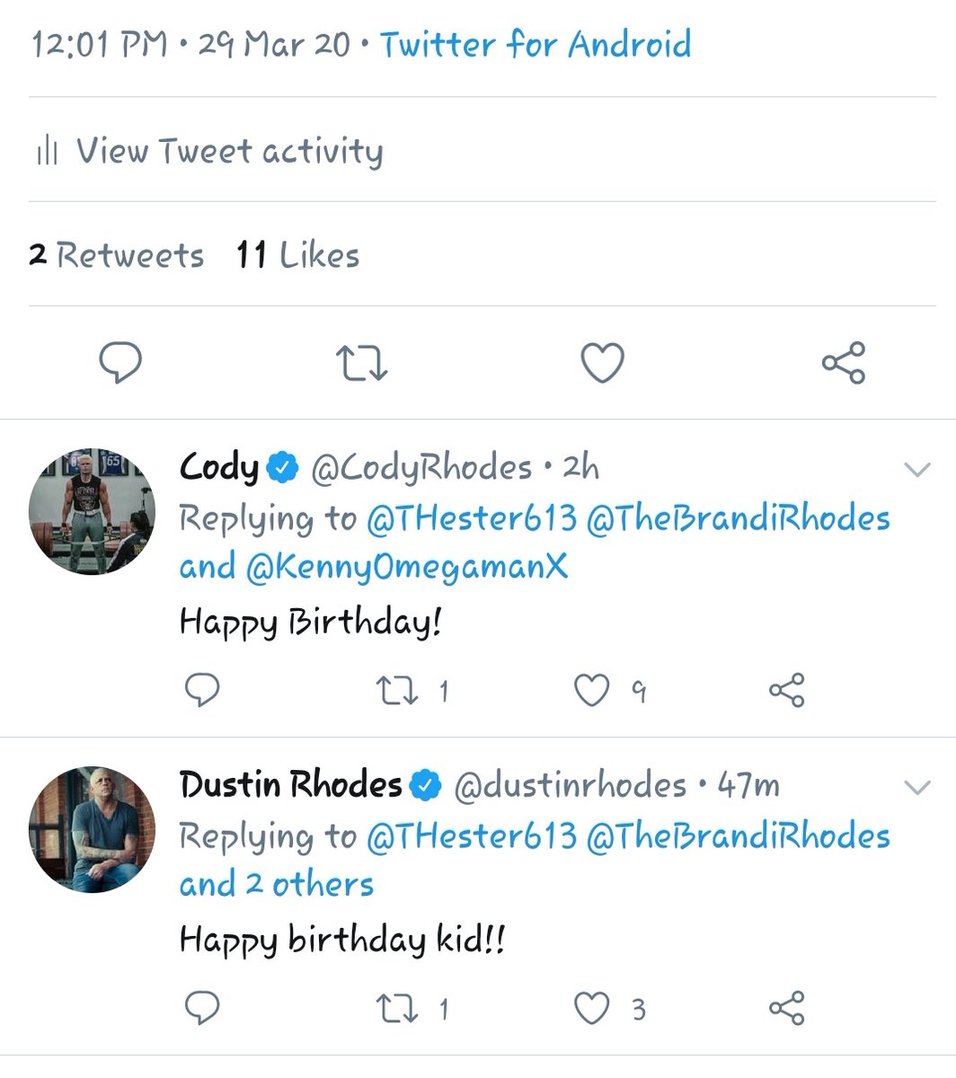 Can we all just appreciate the fact that @CodyRhodes & @dustinrhodes told me Happy Birthday!😍😁 #HappyBirthdayToMe #MadeMyDay #Cloud9 #ThankYou #AEW #NewFan #NightmareFamily #TheLittleThings #Grateful #MoreThanWrestling @seanhester79