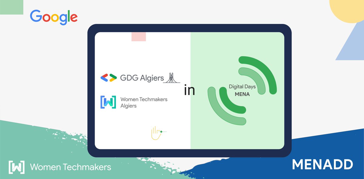AlgiersWTM's tweet photo. #MenaDigitalDays is happening now!
Many live tracks are waiting for you on YouTube from Sunday to Thursday, 4 pm to 9 pm.
And guess what?
GDG Algiers and WTM Algiers are taking part.
Meet us there. Let's all learn together.๐ฅ
@WomenTechmakers @abid_salim @gdgmena #MDD #GDG #WTM https://t.co/xvpC3nUKYc