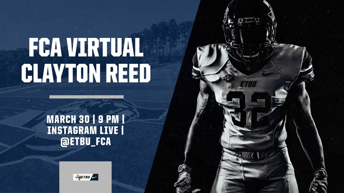 FCA virtual is back again tomorrow night!! Our speaker will be the Dad of one of our FCA leaders and ETBU football player- Josh Reed! The message will be streamed from our instagram  account on instagram live at 9 PM, we hope y’all join us!! #fcavirtual