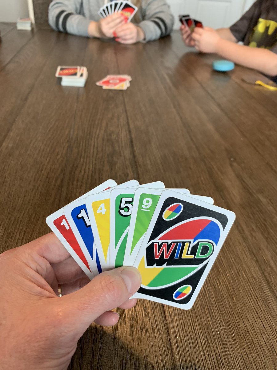BScottChipman's tweet photo. Marathon game of Uno goes over 2 hours to determine 3 medalists as board game Olympics rolls on. I may have played a wild card at 1:45 mark &amp; chose blue so my 7-year-old could win his 1st gold (and hasten end of game), but I bounced back to claim silver at 1:52 mark. https://t.co/hNYmMZrWRX