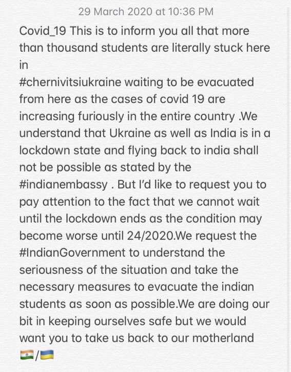 Harshit39328474's tweet photo. Plz help sir and evacuate us before condition is getting critical in #Ukraine 
#Covid_19 
#COVID19INDIANSINUKRAINE 
Plz respond sir
@narendramodi @PMOIndia @DrSJaishankar @RajCMO @IndiainUkraine @MEAIndiaO @MoHFW_INDIA https://t.co/bALD3dtqoQ