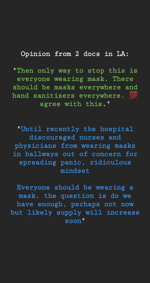 liora_'s tweet photo. Some Docs shared some thoughts with me on mask-wearing - these are in response to my belief that

1) people should wear masks
2) stop shaming people for "hoarding." They're people who took the warning signs seriously &amp; prepared
3) blame PPE shortage on the officials responsible https://t.co/c5x4vLyPYh