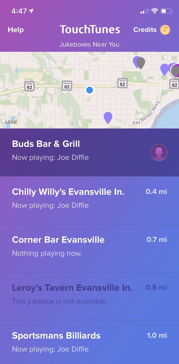 Murphstuff's tweet photo. All the bars are closed, but the TouchTunes App isn’t. I just want y’all to know that Prop Me Up Beside the Jukebox is playing at every Jukebox on Franklin Street right now. https://t.co/GxmV9s8P7X