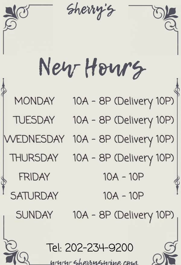 Sherrys_dc's tweet photo. Sherry's is operating under different hours starting tonight! https://t.co/YAsSi4DL2P