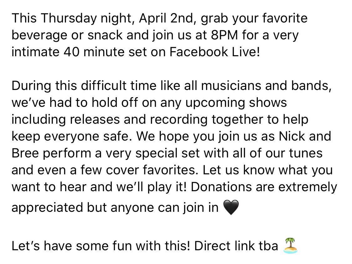 HideawayTheBand's tweet photo. This Thursday 8PM 🏝 https://t.co/uRhpWNGXsy