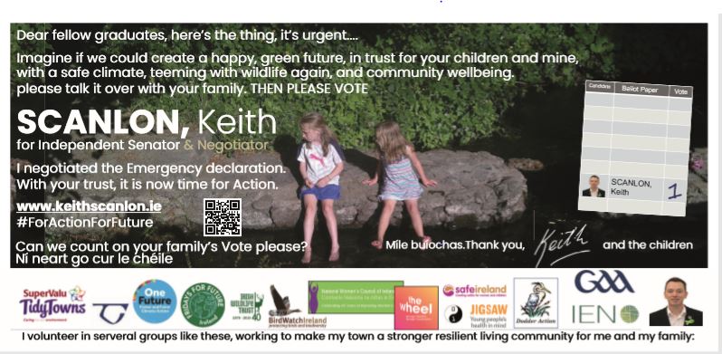 keitho3030's tweet photo. Good Luck to the other 26 candidates for #Seanad2020 University Panel Tues 31 Mar. I am calling on all candidates to be #SenatorsForFuture to heal & lead the re-build of Resilient Communities=
-Irish National Wellbeing Index
-Common Ecosystem-Care 50-yr+ Plan #ForActionForFuture https://t.co/rrOLg9KX3U