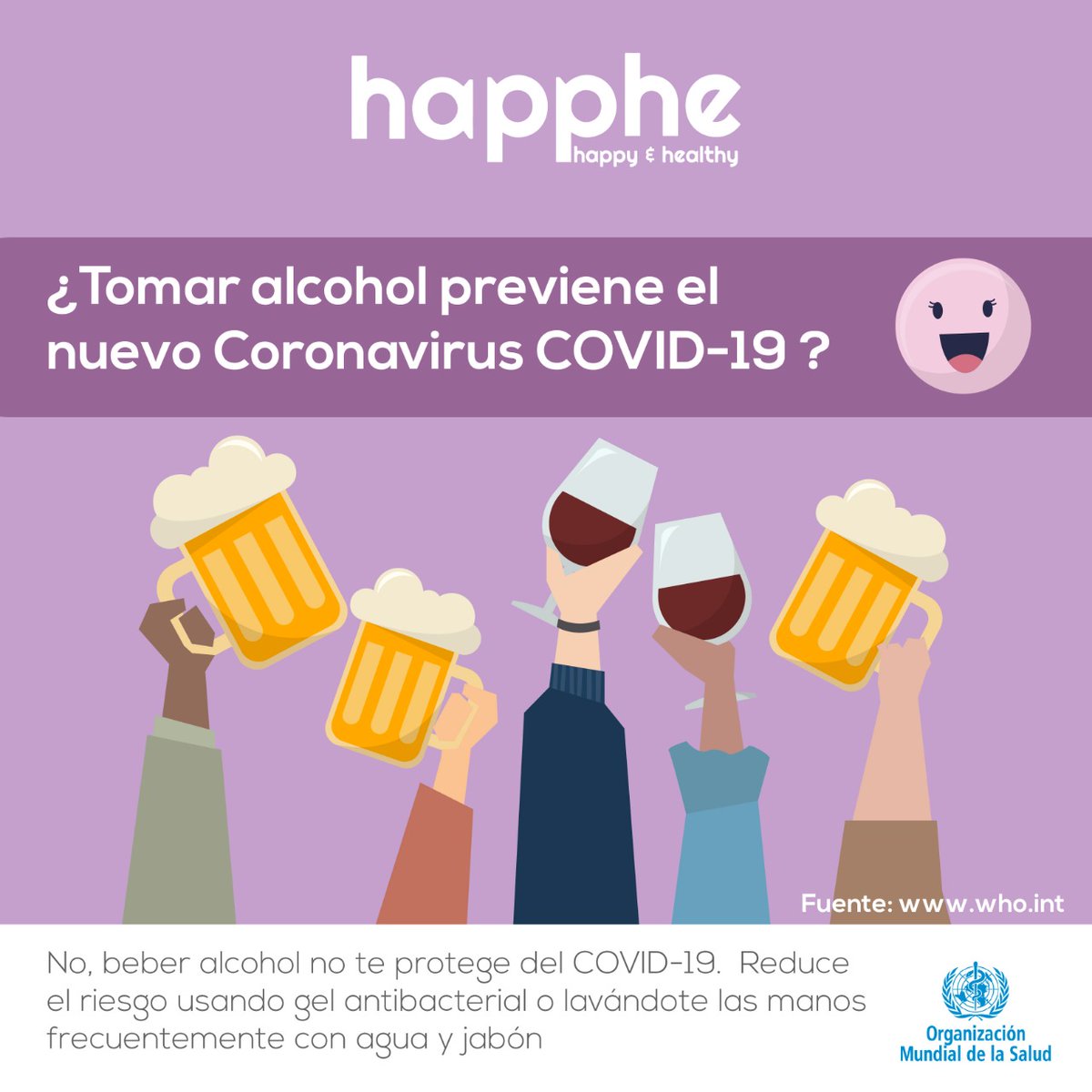 happheGT's tweet photo. El beber alcohol no te previene del COVID-19.
Mantén tus manos limpias, lávalas frecuentemente y mantén limpios tus utensilios de uso diario.
  
#HappheConsejos #quedateencasa https://t.co/oiSgEpn4xp