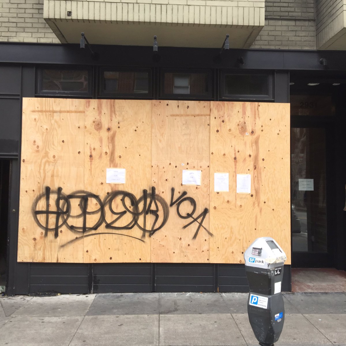 MaruyaSF's tweet photo. After we boarded up, that same night someone came around and served up another insult. Strange. Out of all the businesses on the block, Maruya was singled out. Perpetrator could’ve vandalized others.  I now think this is the fallout for the COVID-19 Asian backlash. https://t.co/9iMvfDRwWy